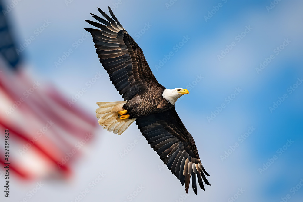 american bald eagle in flight. Celebrating 4th of July Independence Day, Memorial Day, USA american bald eagle in flight. Celebrating 4th of July Independence Day, Memorial Day, USA