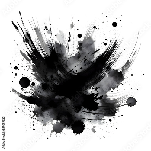 Abstract black in splash, paint, brush strokes, isolated , Japanese style with Generative AI. photo