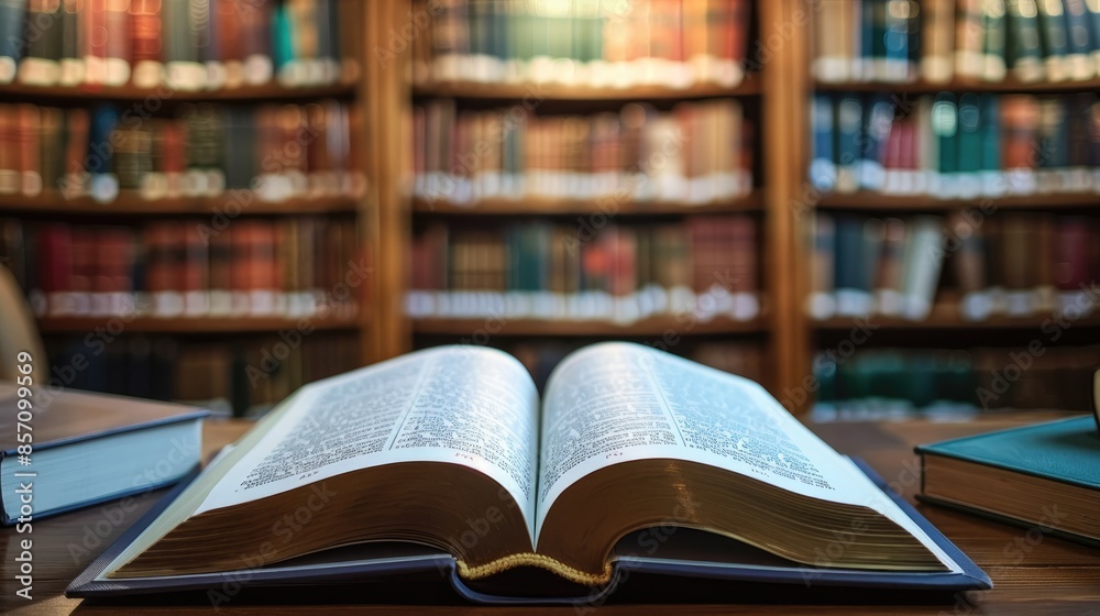 A book, open on the table, library, office A book, open on the table, library, office
