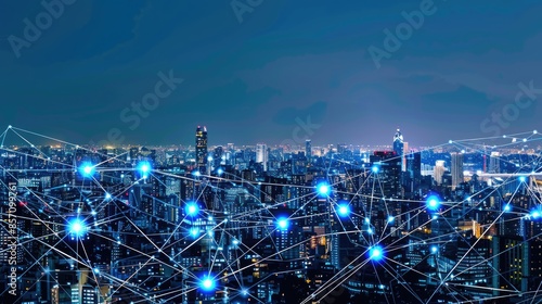 Business networking connection concept and Wi-Fi, fiber in city, Technology communication © MAGNIFIER