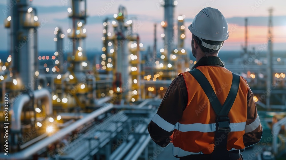 Engineer inspecting in industrial oil refinery, stand with back Industry 4.0 concept, Background blurred concept Engineer inspecting in industrial oil refinery, stand with back Industry 4.0 concept, Background blurred concept