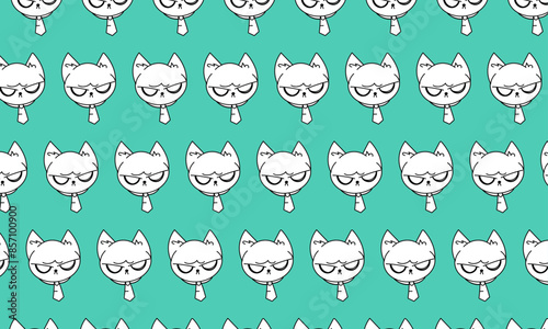 grumpy cat in blue pattern, little cute cat wearing tie seamless pattern design for wallpaper
