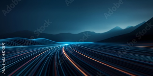 Futuristic Dynamic Digital Landscape with Flowing Lines, Technology Progress	