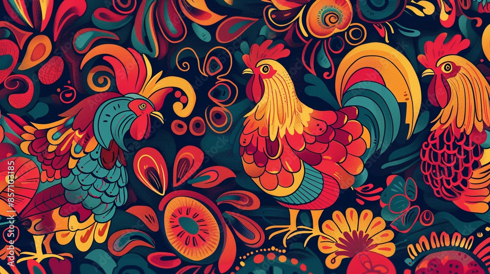 custom made wallpaper toronto digitalColorful psychedelic pattern with poultry