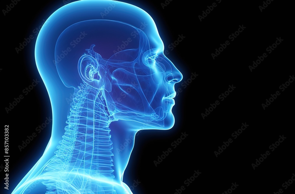 A 3D rendering of an X-ray showing a lateral or profile view of the oropharynx with male body contours, focusing on human anatomy, medicine, biology, science, and healthcare concepts.
A 3D rendering of an X-ray showing a lateral or profile view of the oropharynx with male body contours, focusing on human anatomy, medicine, biology, science, and healthcare concepts.