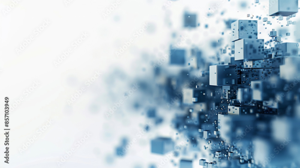 White background with a little sky blue pixel blocks on the right side, a 3D realism style and simple lines and shapes, business and technology background White background with a little sky blue pixel blocks on the right side, a 3D realism style and simple lines and shapes, business and technology background