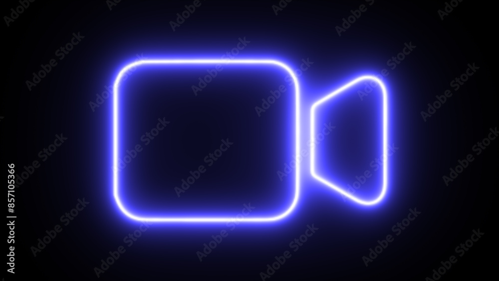 Neon Video camera icon on black background. Video camera. Neon Video camera icon on black background. Video camera.