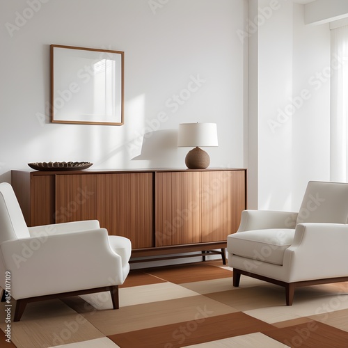 Poster frame mockup in white living room interior background, home mockup frame, frame mockup