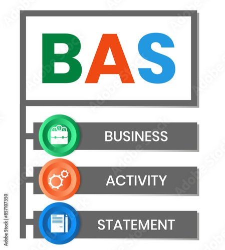 BAS - Business Activity Statement acronym. business concept background. vector illustration concept with keywords and icons. lettering illustration with icons for web banner, flyer