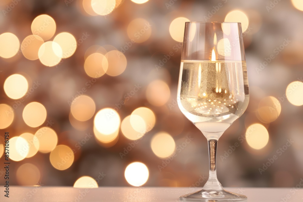 A glass of white wine with a festive bokeh background. Perfect for celebratory events.