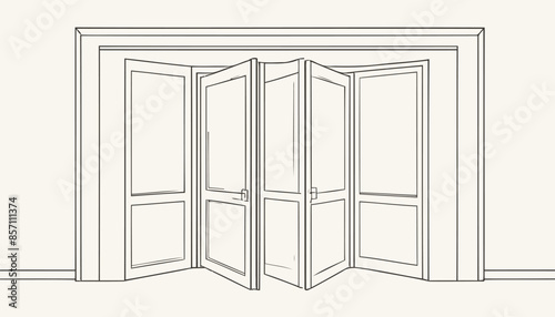 Continuous One Line Drawing of Open Doors