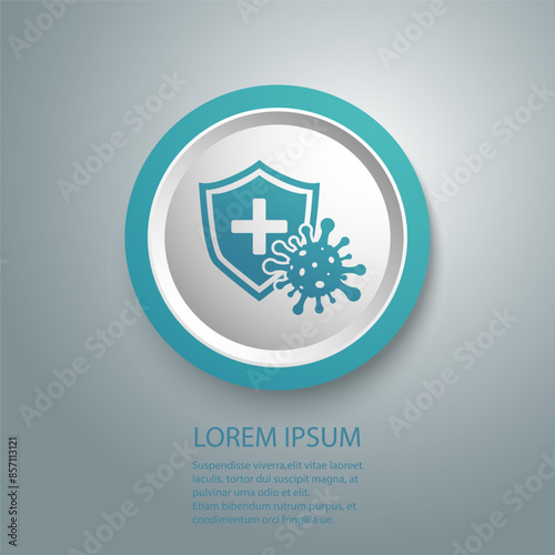 Immune from flu germ icon, virus protection, hygiene shield, bacterial prevention symbol on white background, vector illustration