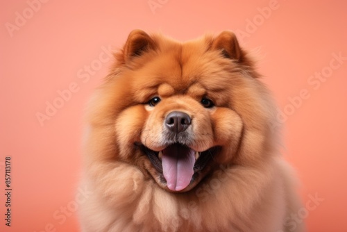 Portrait of a happy chow chow dog isolated in solid pastel color wall © Markus Schröder
