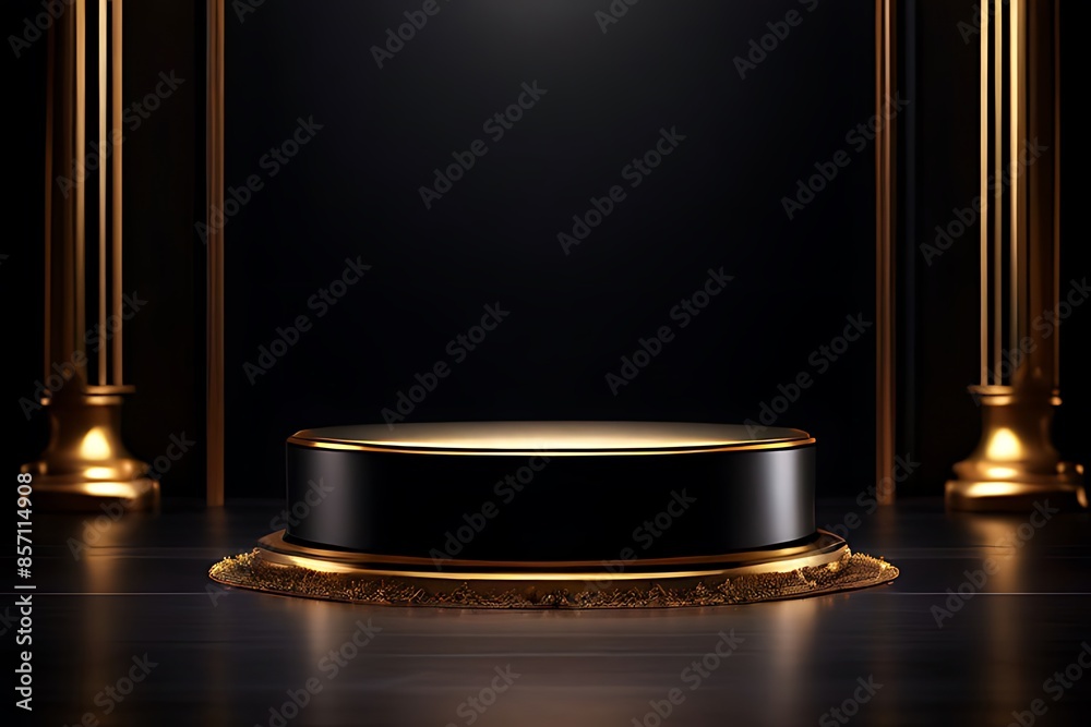 Black Pedestal Stand with Elegant Gold Accents Black Pedestal Stand with Elegant Gold Accents