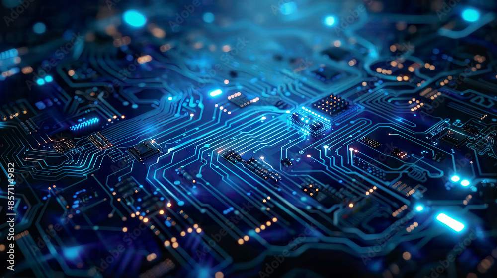 High-resolution abstract blue circuit board background with glowing elements and central copy space suitable for AI Technology and Crypto Currency conceptsfuturistic High-resolution abstract blue circuit board background with glowing elements and central copy space suitable for AI Technology and Crypto Currency conceptsfuturistic