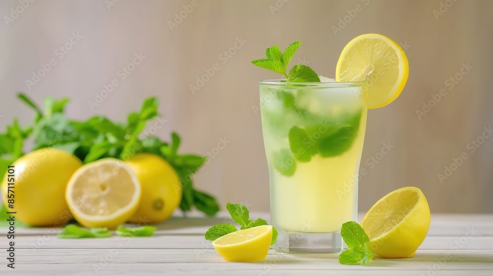 Lemonade with fresh mint leaves in a glass Lemonade with fresh mint leaves in a glass