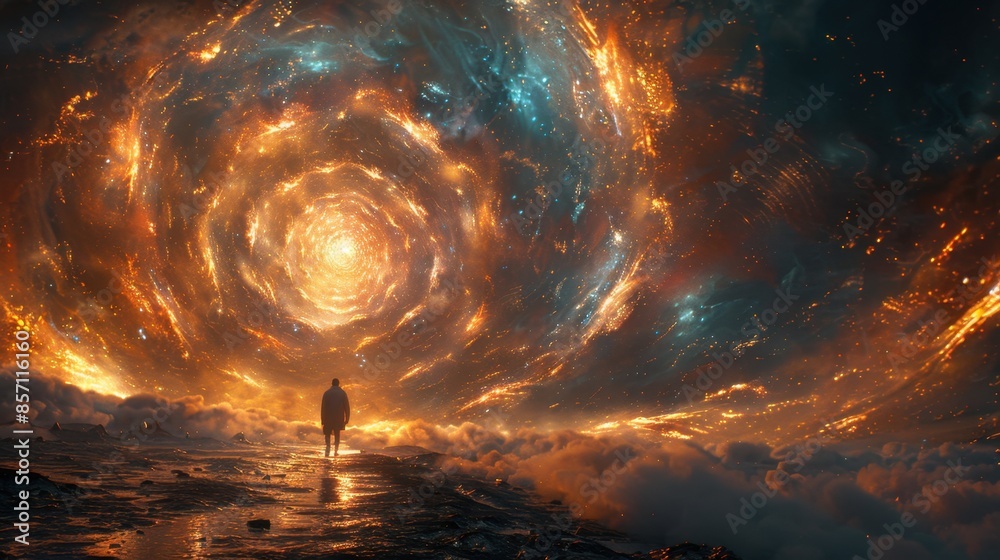 Through the swirling vortex of time, characters are visualized moving through different eras, surrounded by shimmering temporal effects and distorted landscapes that blur past, present, and future. Through the swirling vortex of time, characters are visualized moving through different eras, surrounded by shimmering temporal effects and distorted landscapes that blur past, present, and future.