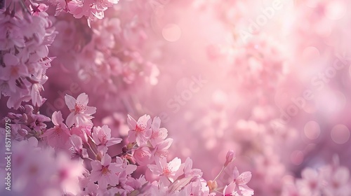 backdrop of cherry blossoms in full bloom, soft pink petals creating a blanket of flowers, delicate and picturesque, Photography, soft focus to create a gentle and romantic atmosphere, © Janejira