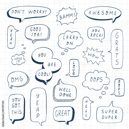 speech bubbles hand drawn doodles collection for stationary, prints, cards, stickers, planners, organizers, etc. EPS 10