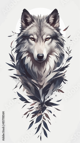 A detailed illustration of a wolf's face with celestial elements, including planets and stars, arranged symmetrically around it. The design merges the mystic essence of the wolf with cosmic themes.