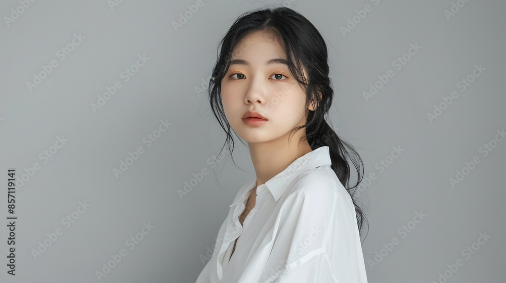 Elegant Asian Woman with Confident Expression in Studio Portrait Elegant Asian Woman with Confident Expression in Studio Portrait
