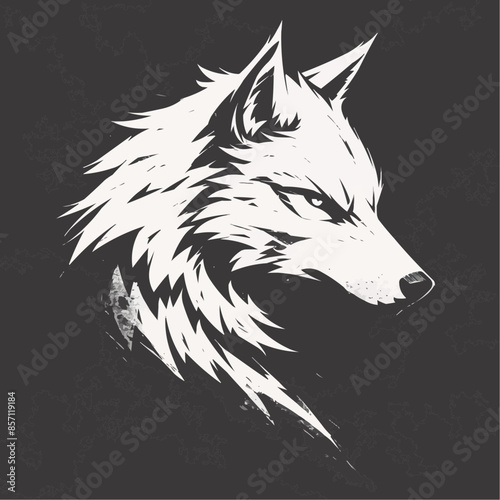 A flat and stylized 2D logo representing a wolf head in an abstract design