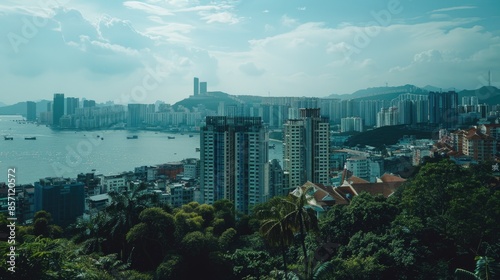 Urban landscape with buildings and boats, suitable for travel or architecture theme