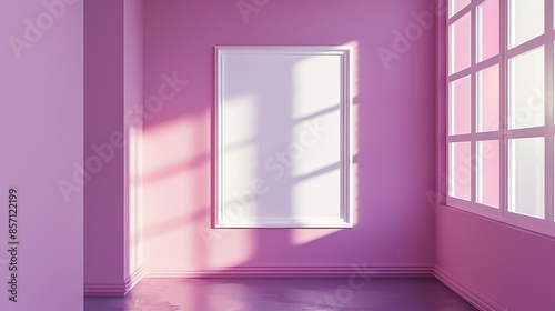 A Pink Room With a White Frame and Sunlight Streaming In © woters