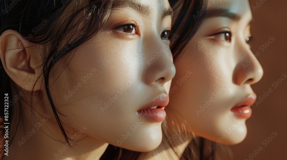 Two Asian women gazing into each other's eyes Two Asian women gazing into each other's eyes