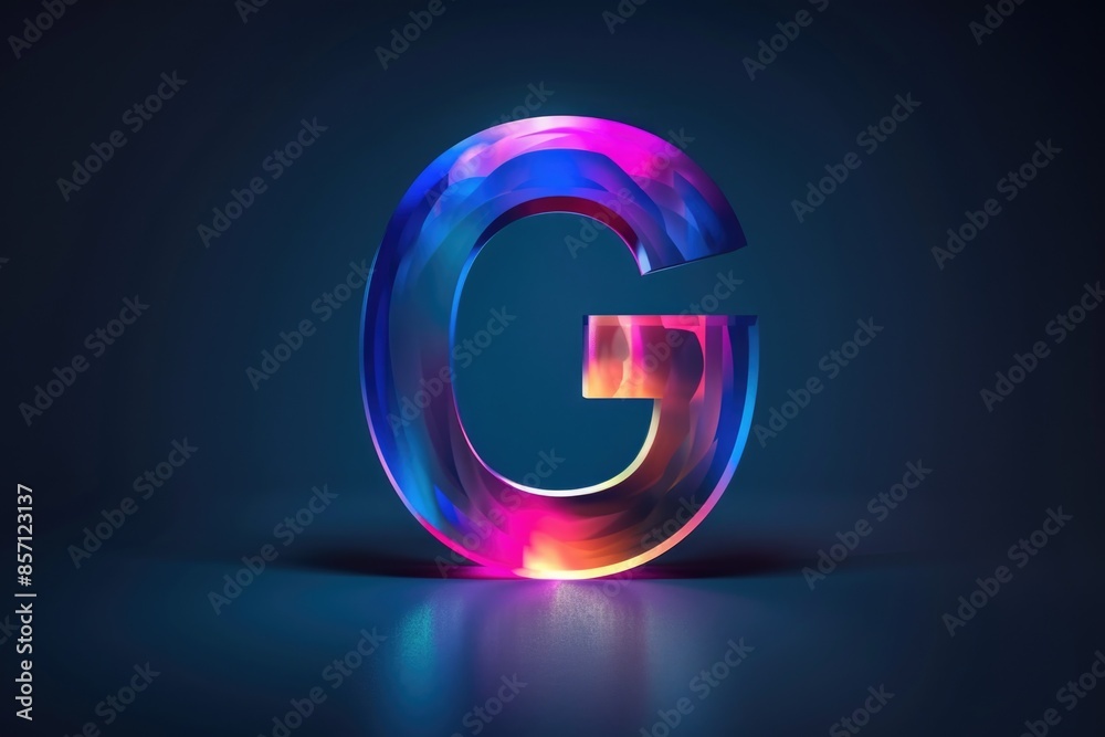 A close-up of a letter G lit up with colorful lights, perfect for adding some flair to your designs or presentations A close-up of a letter G lit up with colorful lights, perfect for adding some flair to your designs or presentations