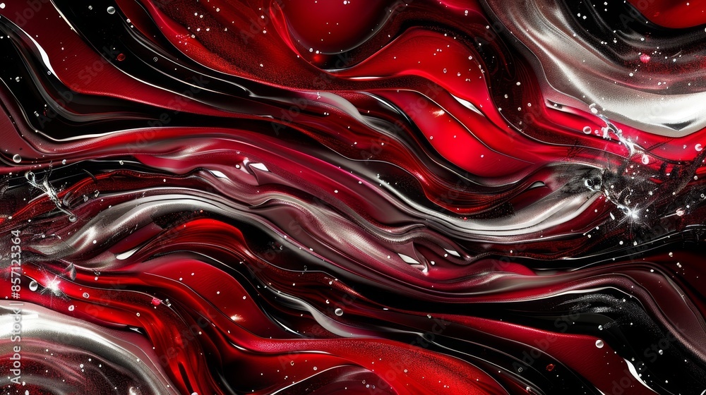 Deep red and black wavy shapes with silver accents and light effects dynamic look background Deep red and black wavy shapes with silver accents and light effects dynamic look background