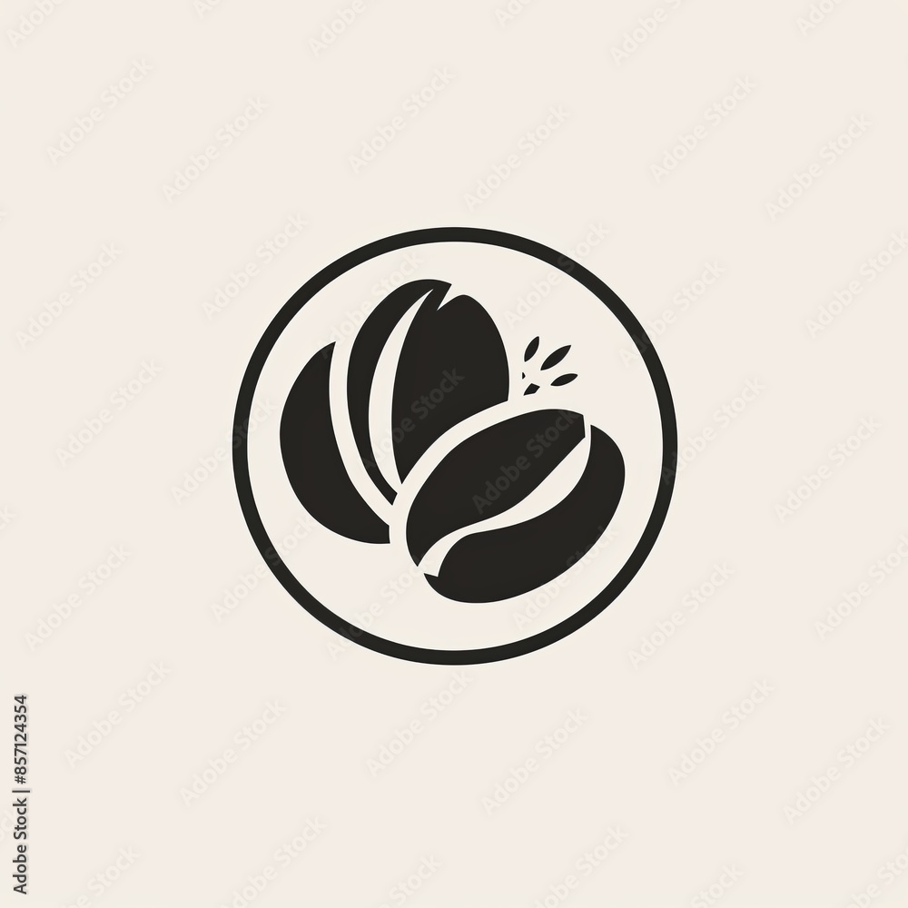 coffee bean in a circle, black and white logo, flat image, minimalism coffee bean in a circle, black and white logo, flat image, minimalism