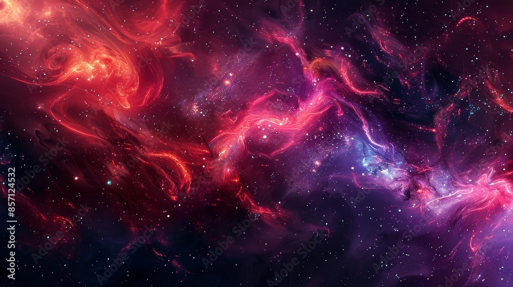 Black base with swirling red-purple hues and twinkling star-like lights background Black base with swirling red-purple hues and twinkling star-like lights background