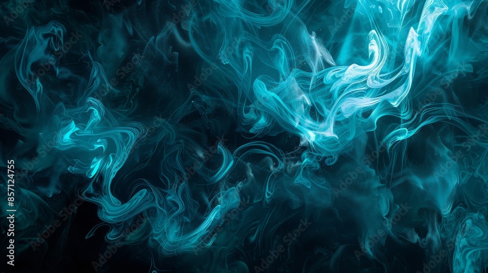 Obraz premium Abstract black and teal with swirling patterns and glistening light effects background