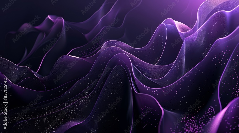 Obraz premium Abstract purple to black gradient with liquid textures and shimmering particles background