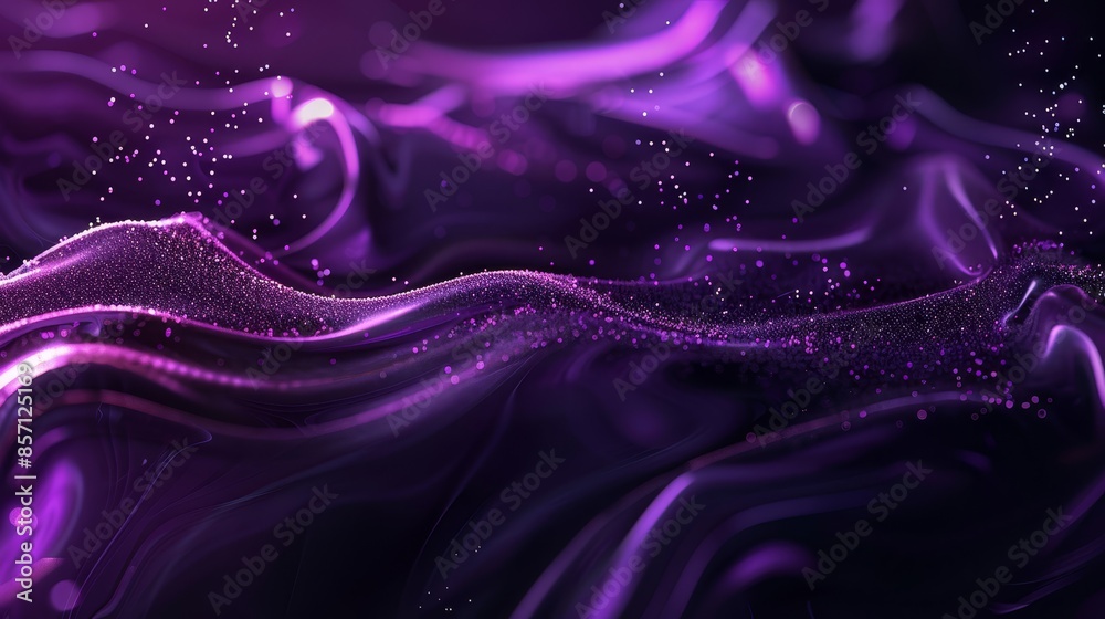 Dark purple to black gradient with liquid textures and shimmering particles background Dark purple to black gradient with liquid textures and shimmering particles background