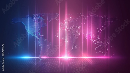 World Map with Neon Lights and Grid © lemoncraft