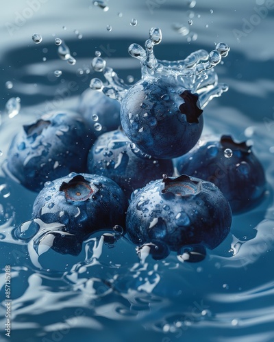 milk splash in motion, floating blueberries, wide banner background, blank copy space