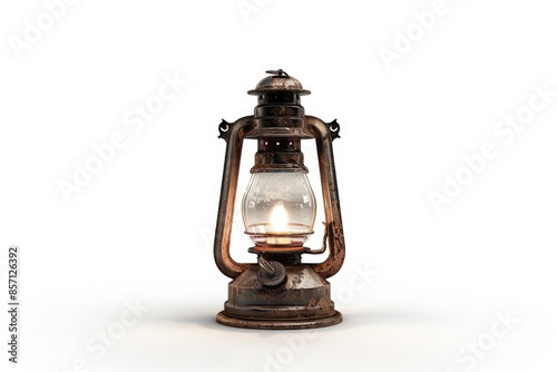 A traditional oil lamp with a burning candle inside, great for vintage or rustic themed uses
