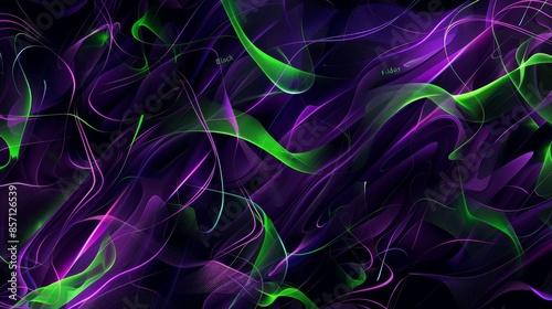 Dark violet and black shapes with neon green lines Black Friday in modern font background
