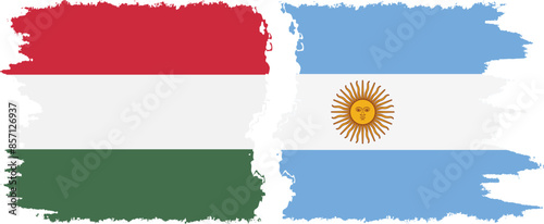 Argentina and Hungary grunge flags connection vector