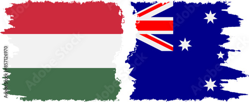 Australia and Hungary grunge flags connection vector