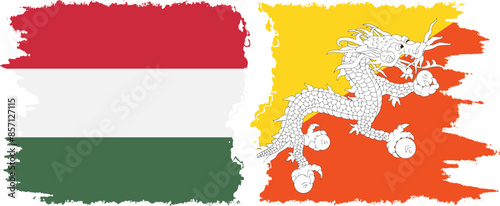 Bhutan and Hungary grunge flags connection vector