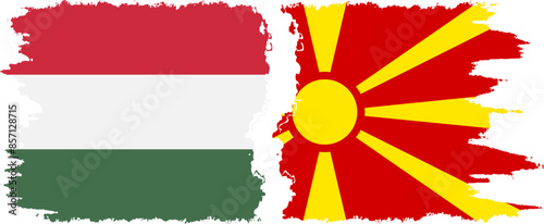 Northern Macedonia and Hungary grunge flags connection vector