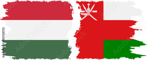 Oman and Hungary grunge flags connection vector