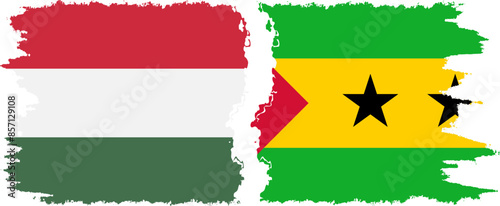 Sao Tome and Principe and Hungary grunge flags connection vector