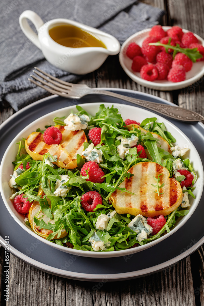 grilled pear salad with cheese, arugula, berries grilled pear salad with cheese, arugula, berries