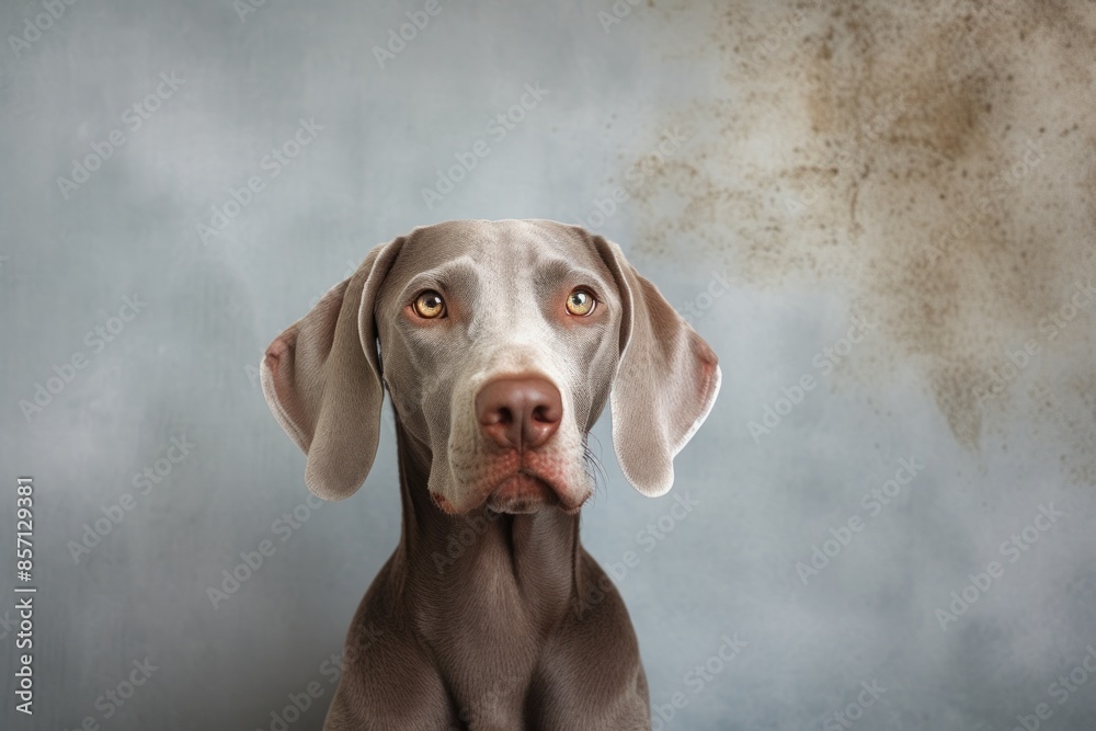 Portrait of a happy weimaraner dog over bare concrete or plaster wall Portrait of a happy weimaraner dog over bare concrete or plaster wall