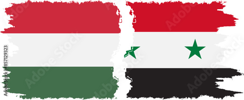Syria and Hungary grunge flags connection vector