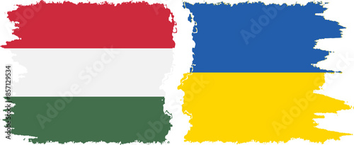 Ukraine and Hungary grunge flags connection vector